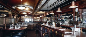 Atlantic Fish Company dining room with dark wood features